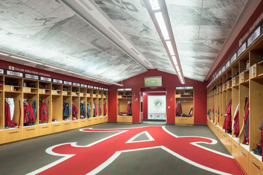 interior of locker room of Alabama's Sewell-Thomas Stadium